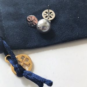 Tory Burch Jewelry - New Tory Burch crystal logo pearl earrings silver Tory Burch Jewelry - New Tory Burch crystal logo pearl earrings silver